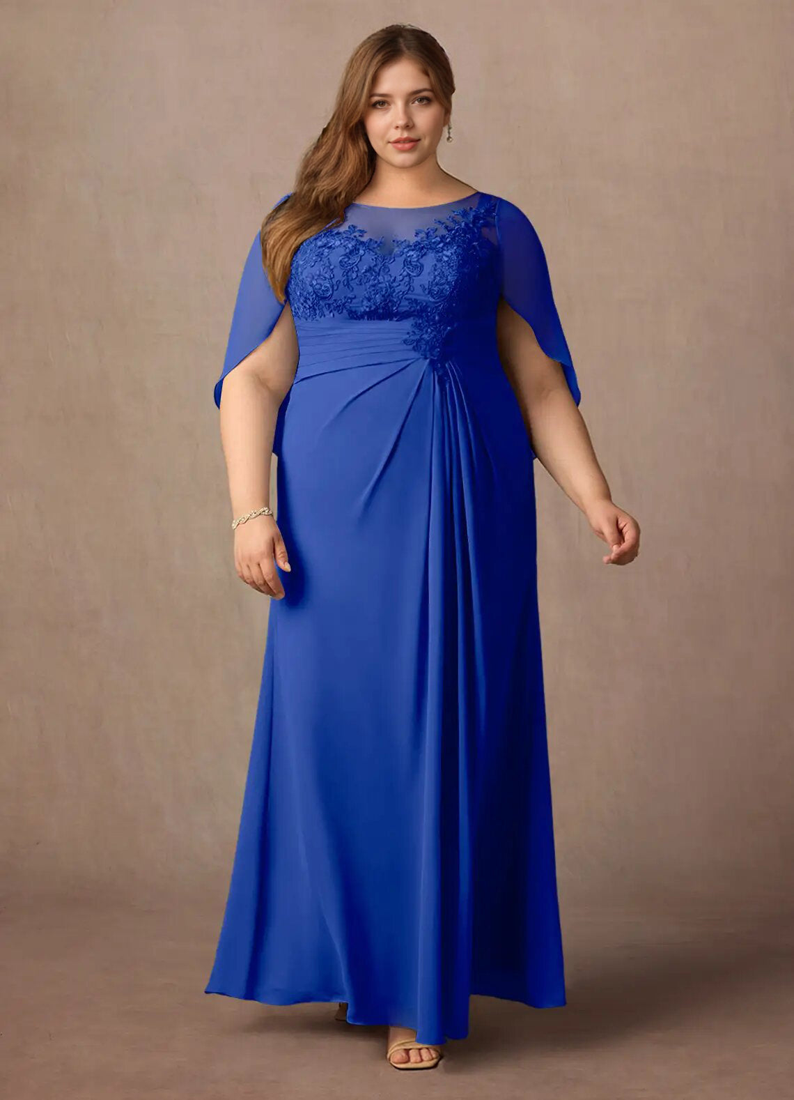 Augday Hera Mother of the Bride Dresses A-Line Lace Capelet Chiffon Dress Plus Size