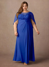 Augday Hera Mother of the Bride Dresses A-Line Lace Capelet Chiffon Dress Plus Size