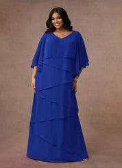 Augday OHara A-Line V-Neck Chiffon Dress Plus Size