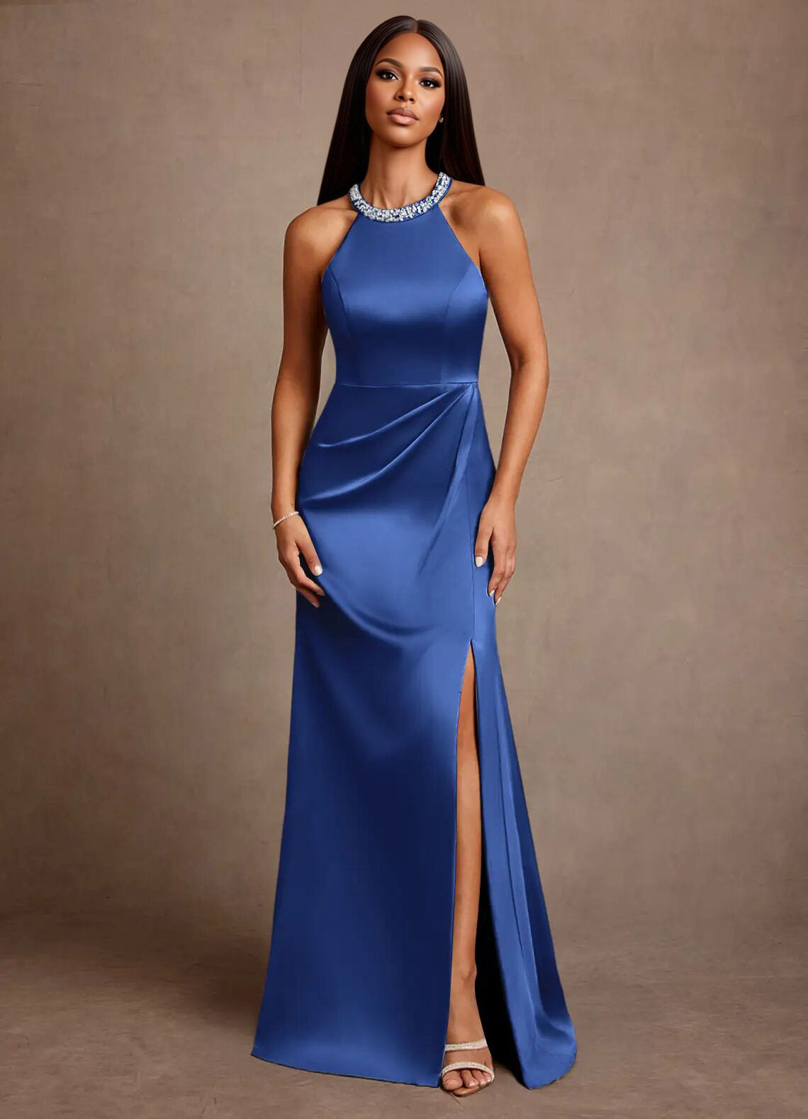 Augday Lawrence A-Line Pleated Stretch Satin Dress