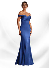 Augday Boone Mermaid Off the Shoulder Stretch Satin Dress
