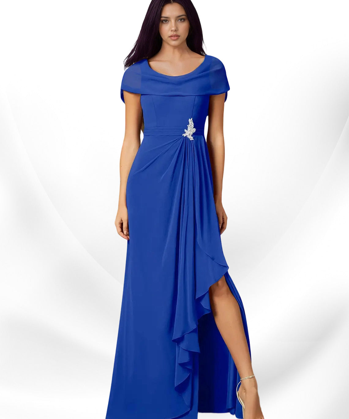 Augday Mary A-Line Side Slit Chiffon Dress