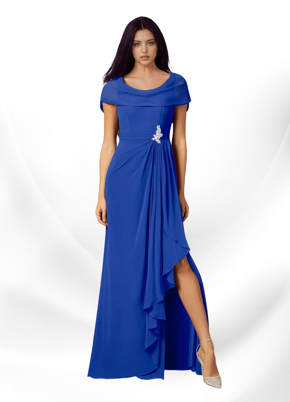 Augday Mary A-Line Side Slit Chiffon Dress