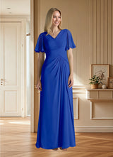 Augday Morning Glory A-Line V-Neck Ruched Chiffon Dress