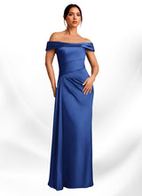 Augday Beah Sheath Off the Shoulder Stretch Satin Dress