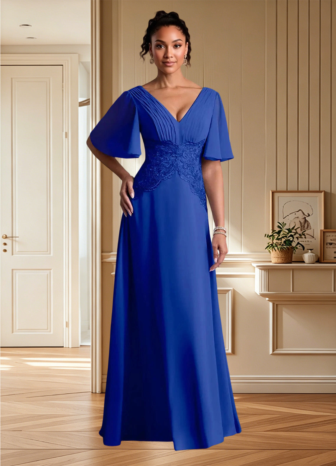 Augday Milliat A-Line Lace Chiffon Dress