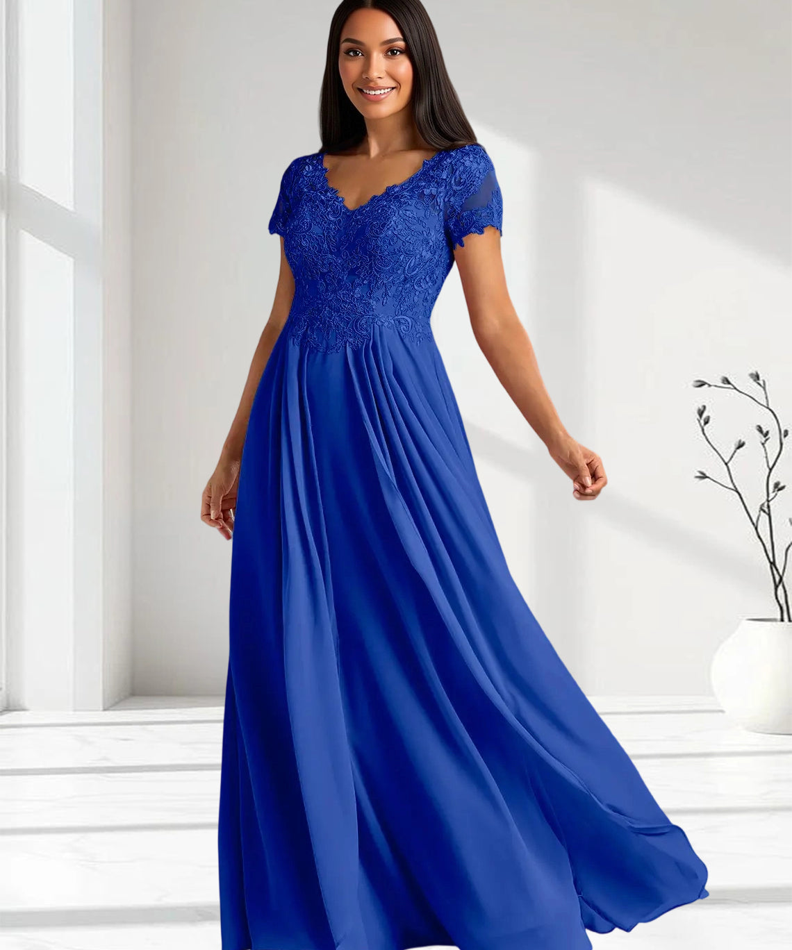 Augday Dunja A-Line V-Neck Lace Chiffon Dress