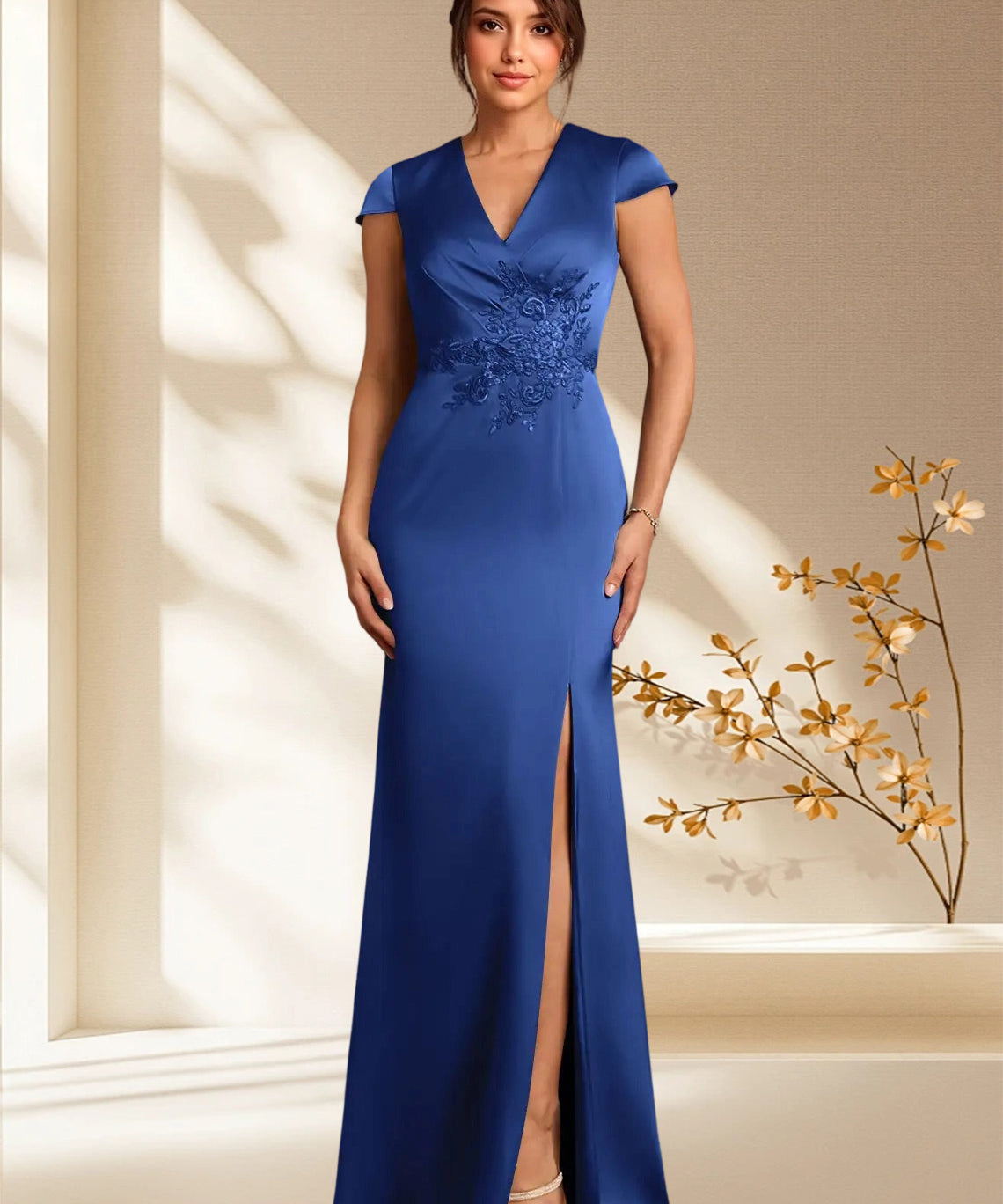 Augday Rilda Sheath Lace Stretch Satin Dress