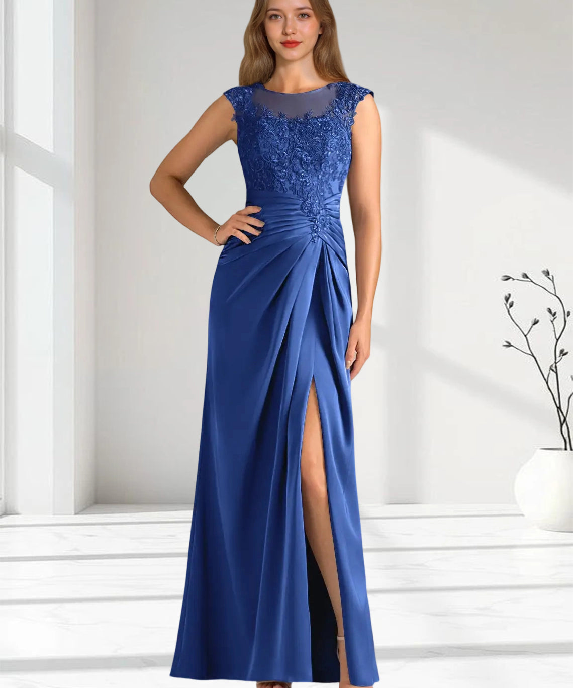 Augday Santa Barbara Sheath Pleated Stretch Satin Dress