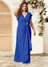 Augday Snapdragon A-Line V-Neck Ruched Chiffon Dress