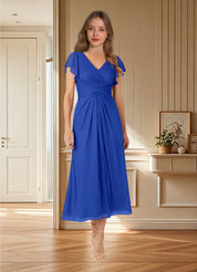 Augday Vera A-Line V-Neck Pleated Mesh Dress
