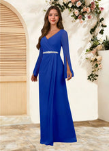 Augday Belinda A-Line V-Neck Pleated Chiffon Dress