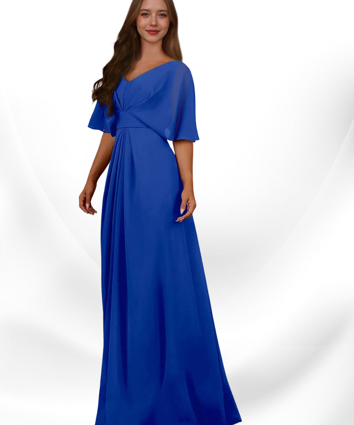 Augday Oksana A-Line V-Neck Pleated Chiffon Dress