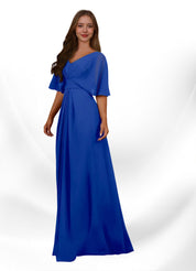 Augday Oksana A-Line V-Neck Pleated Chiffon Dress