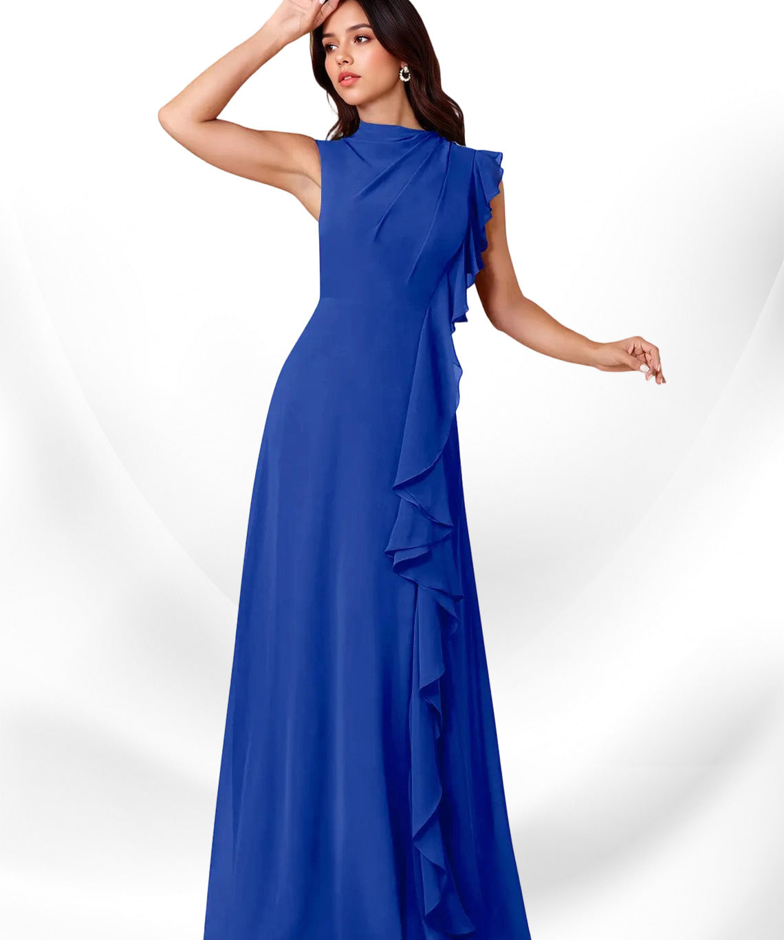 Augday Narine A-Line High Neckline Pleated Chiffon Dress