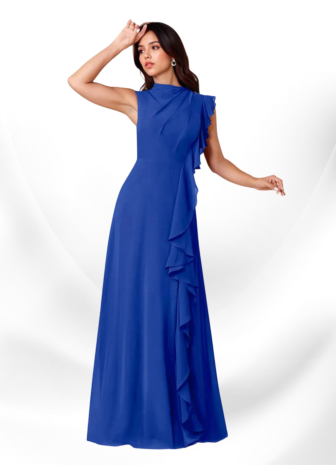 Augday Narine A-Line High Neckline Pleated Chiffon Dress