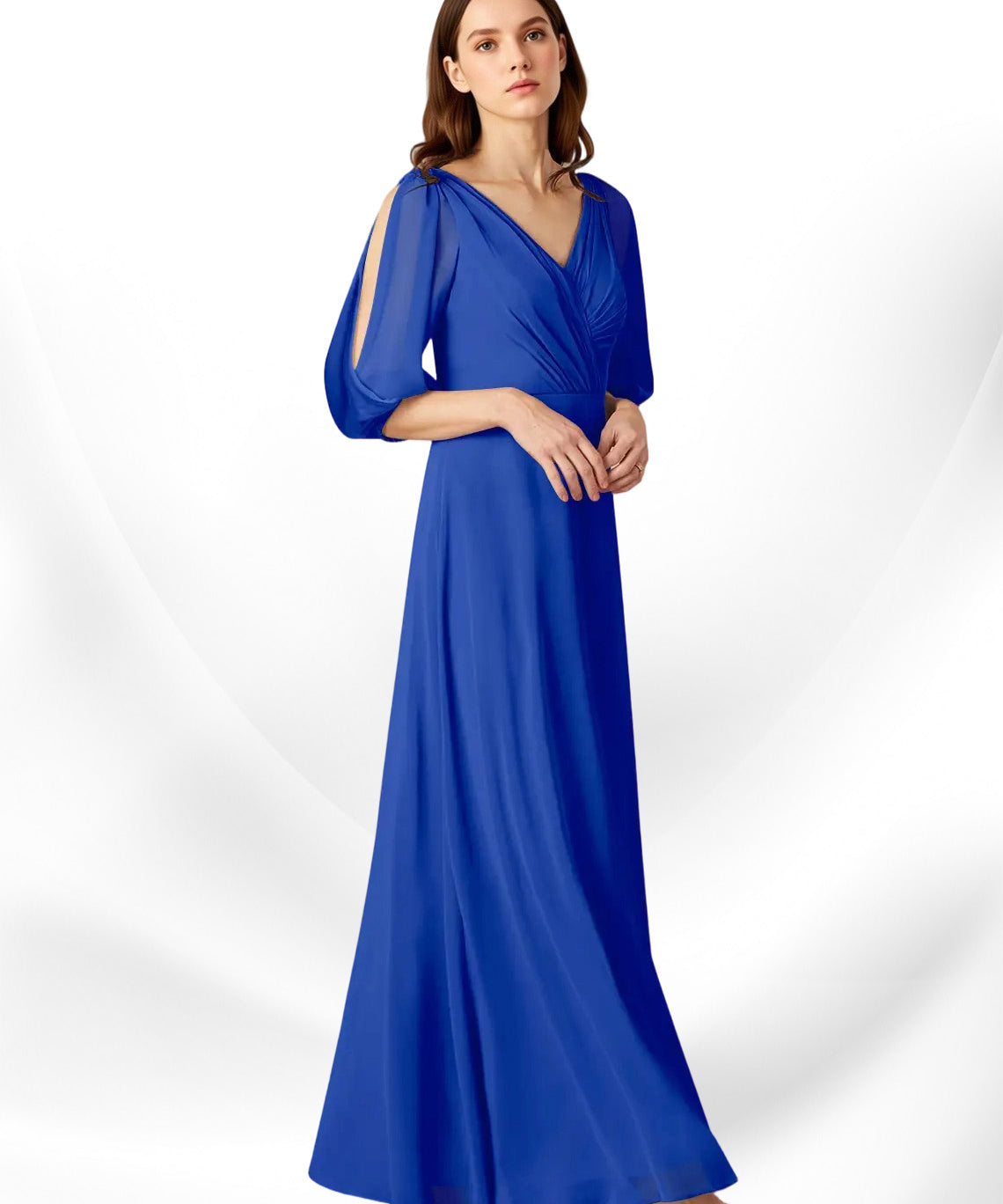 Augday Bronwyn A-Line V-Neck Ruched Chiffon Dress