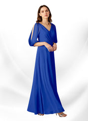 Augday Bronwyn A-Line V-Neck Ruched Chiffon Dress