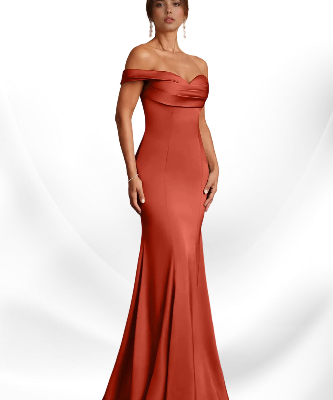 Augday  Mermaid Off the Shoulder Stretch Satin Dress