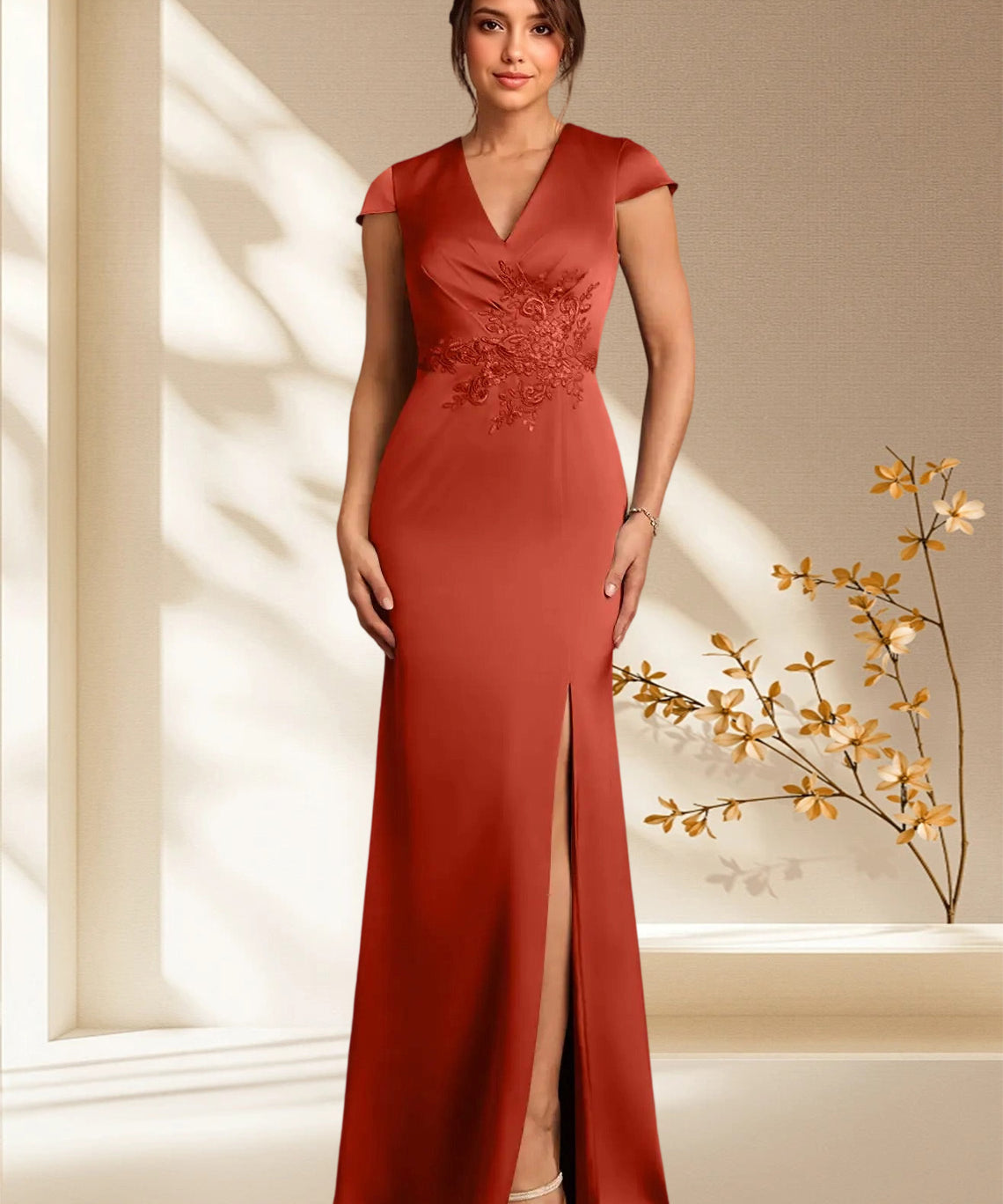 Augday Rilda Sheath Lace Stretch Satin Dress