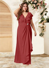 Augday Snapdragon A-Line V-Neck Ruched Chiffon Dress