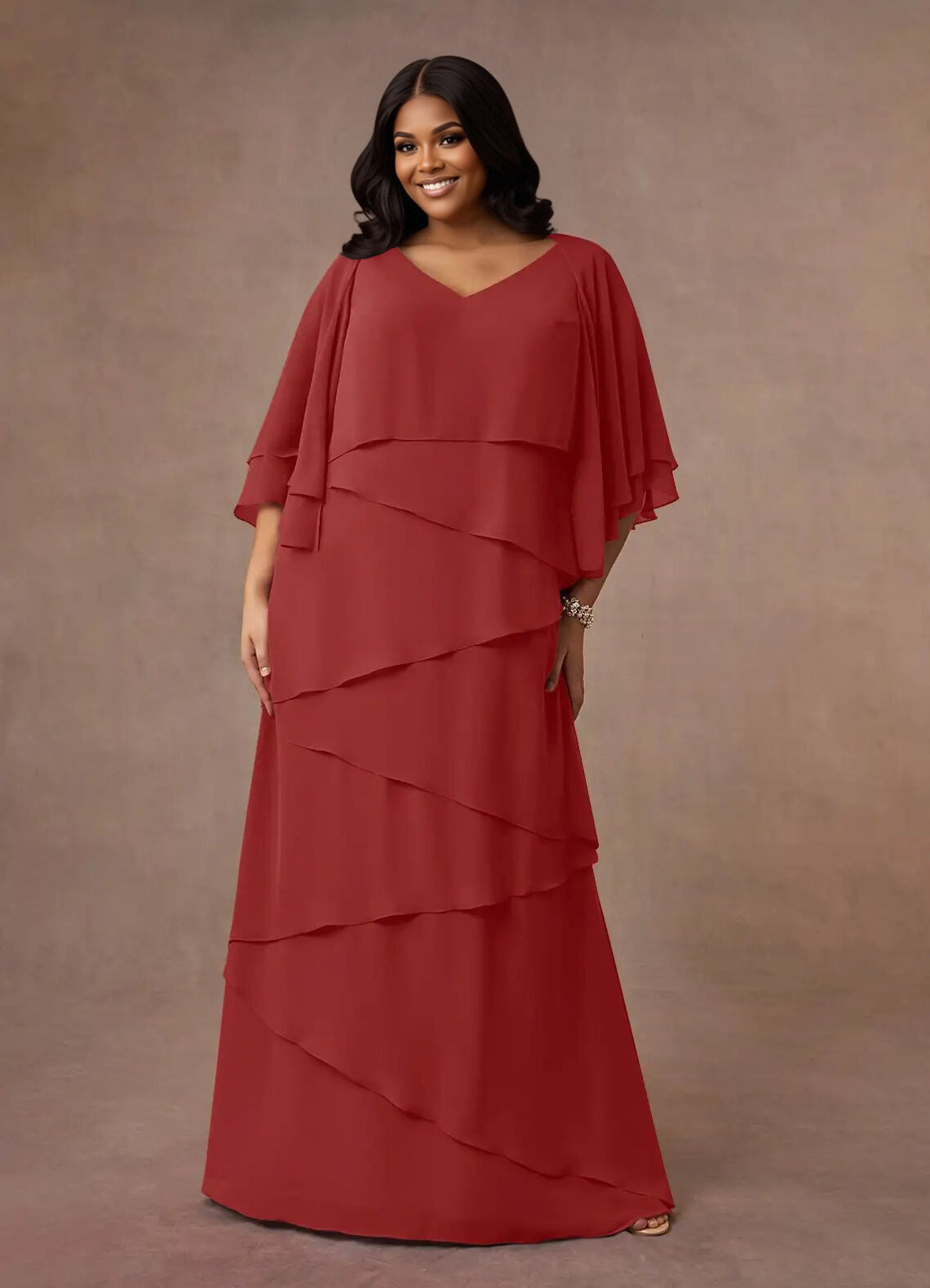 Augday OHara A-Line V-Neck Chiffon Dress Plus Size
