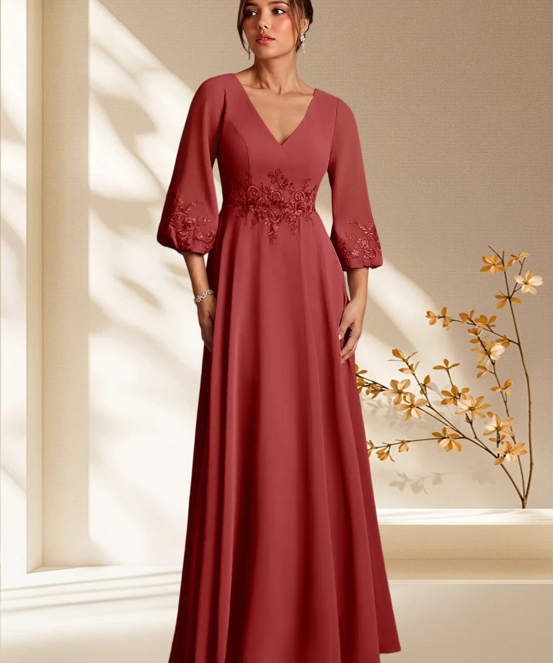 Augday Yorba A-Line Lace Chiffon Dress