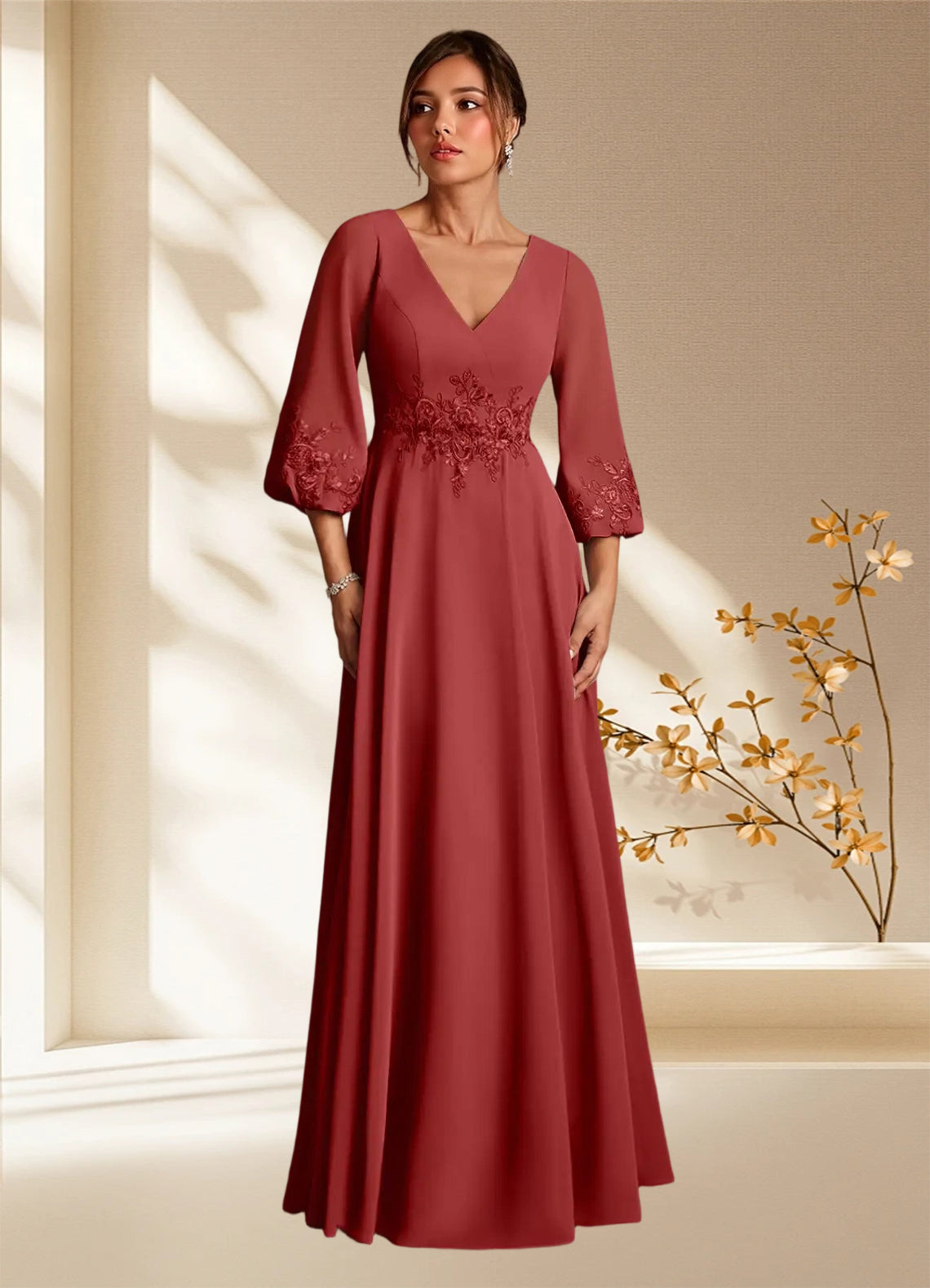 Augday Yorba A-Line Lace Chiffon Dress