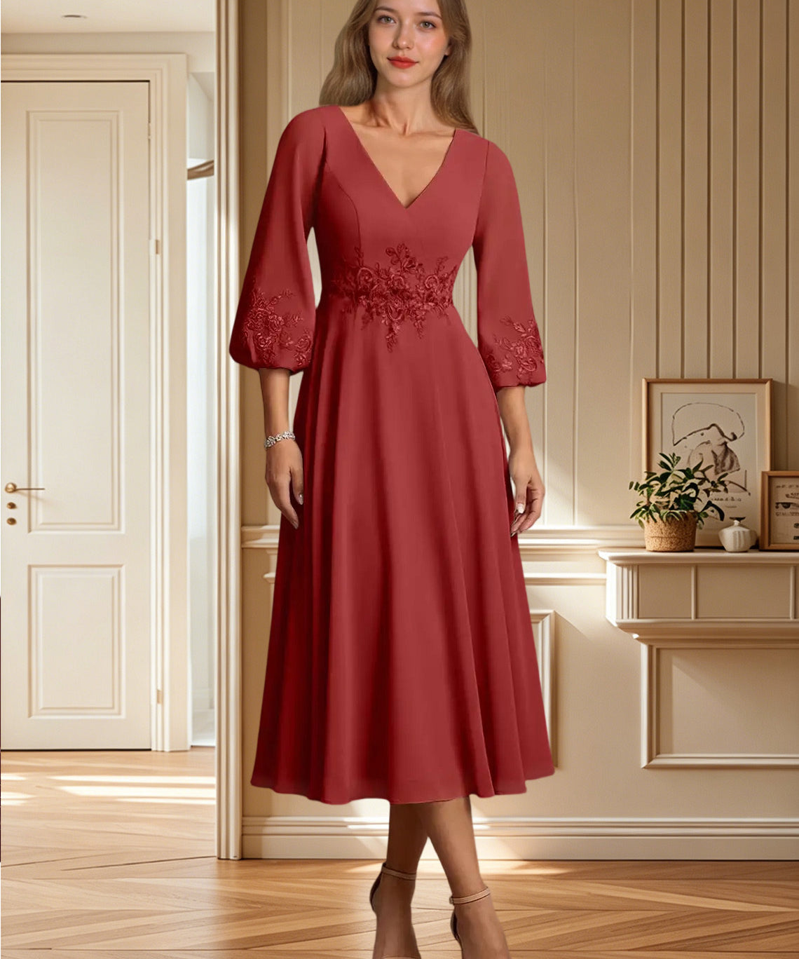 Augday Ana A-Line Lace Chiffon Dress