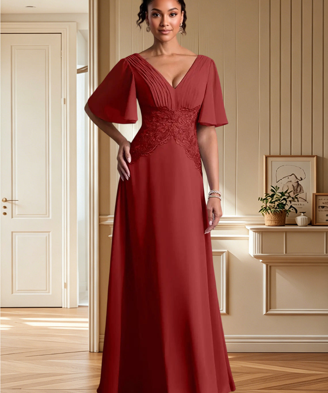 Augday Milliat A-Line Lace Chiffon Dress