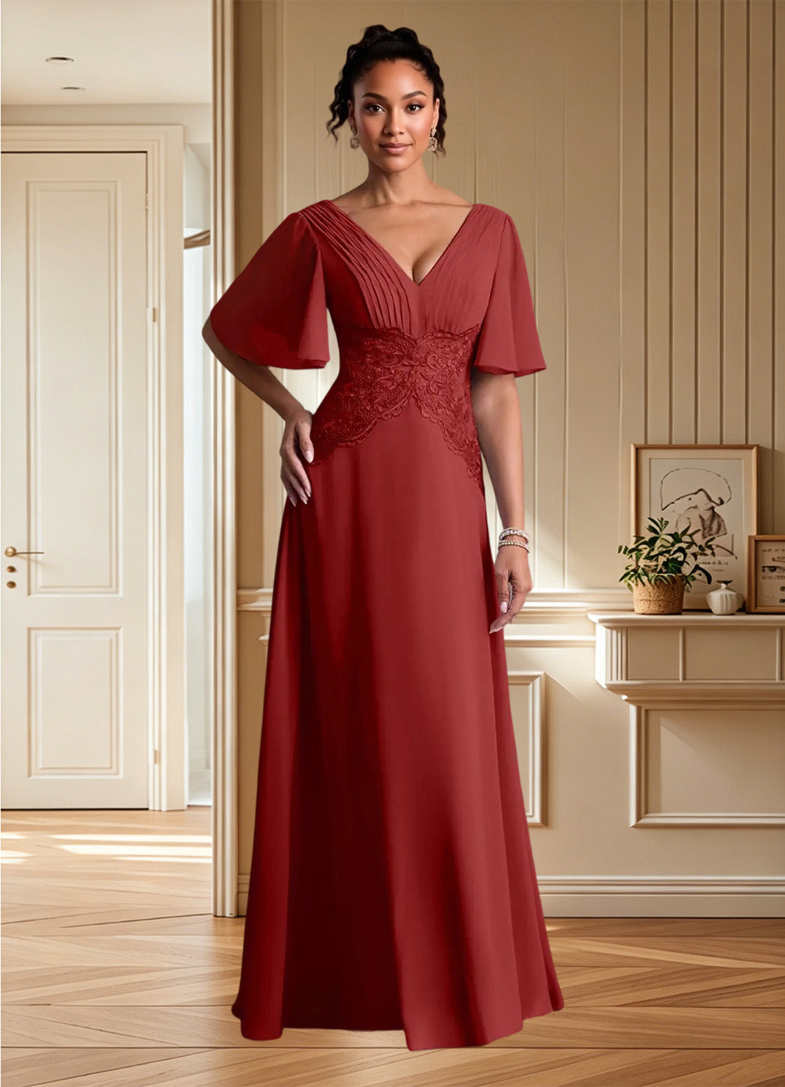 Augday Milliat A-Line Lace Chiffon Dress