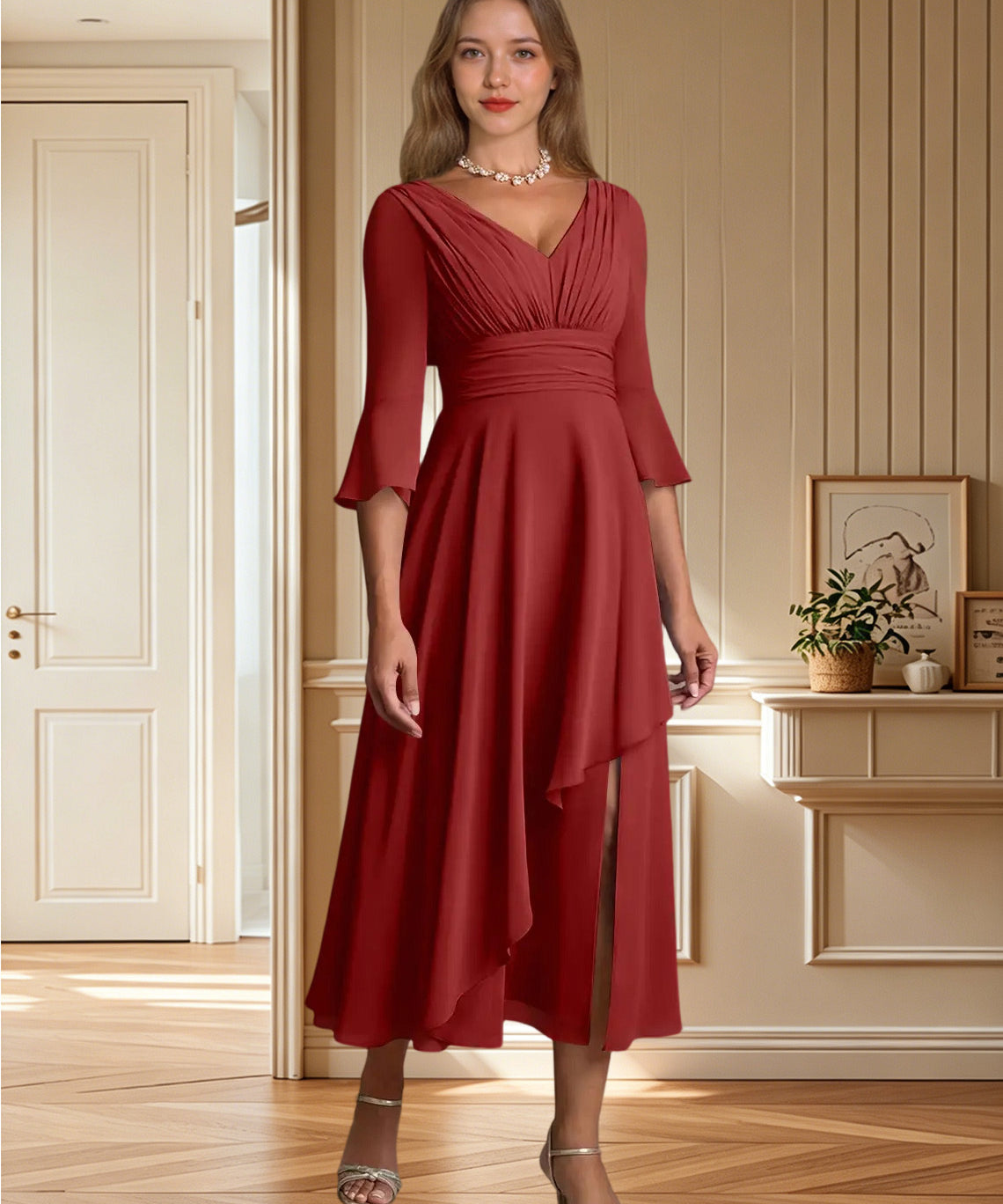 Augday Aerynne A-Line Pleated Chiffon Dress
