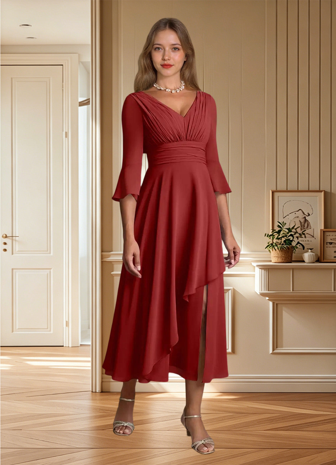 Augday Aerynne A-Line Pleated Chiffon Dress