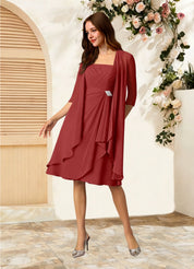Augday Olivia A-Line Square Neckline Pleated Chiffon Dress
