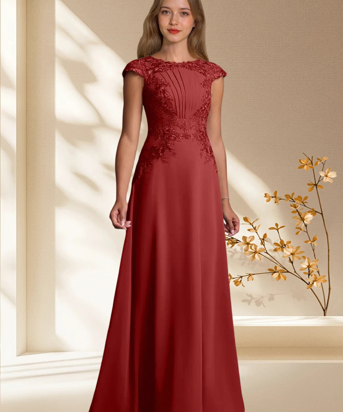 Augday Christi A-Line Lace Chiffon Dress