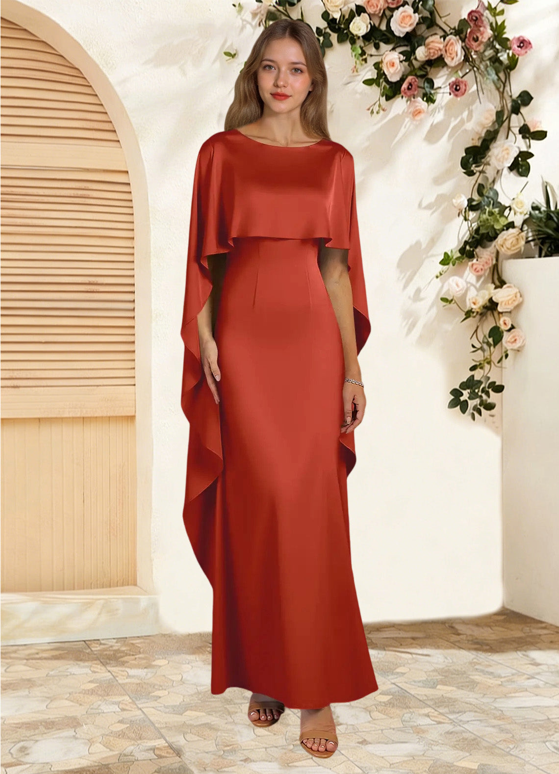 Augday Eli Sheath Boatneck Stretch Satin Dress
