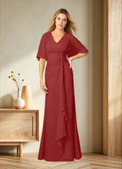 Augday Carson A-Line V-Neck Lace Chiffon Dress
