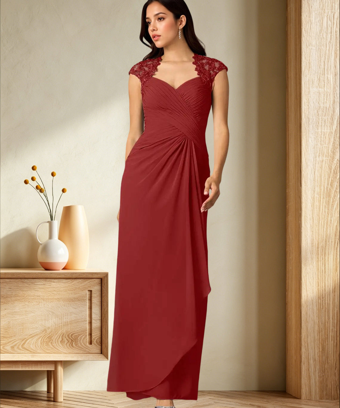 Augday Birdie A-Line Queen Anne Sequins Chiffon Dress