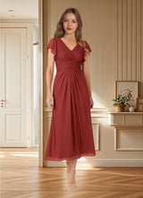 Augday Vera A-Line V-Neck Pleated Mesh Dress