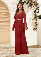 Augday Belinda A-Line V-Neck Pleated Chiffon Dress