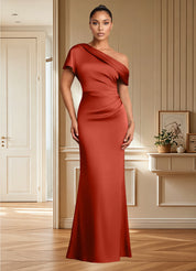 Augday Rutha Sheath One Shoulder Stretch Satin Dress