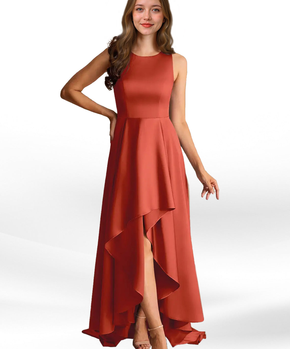 Augday Niles A-Line Trains Stretch Satin Dress