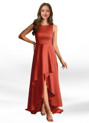 Augday Niles A-Line Trains Stretch Satin Dress