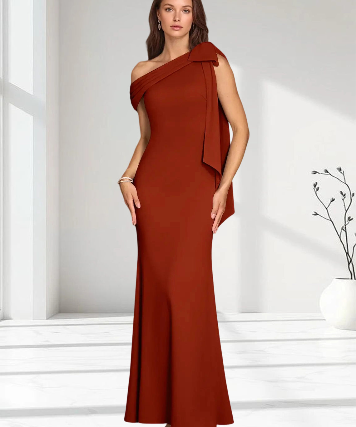 Augday Myers Mermaid Pleated Stretch Crepe Dress