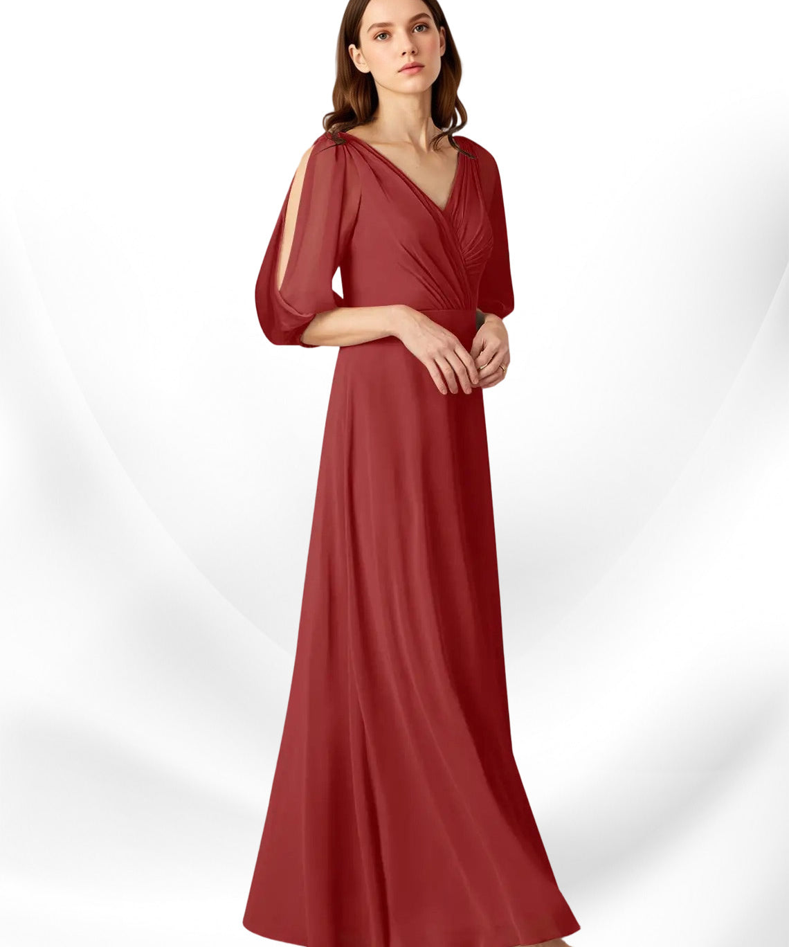 Augday Bronwyn A-Line V-Neck Ruched Chiffon Dress