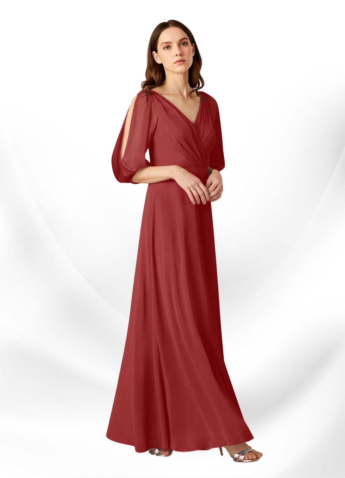 Augday Bronwyn A-Line V-Neck Ruched Chiffon Dress