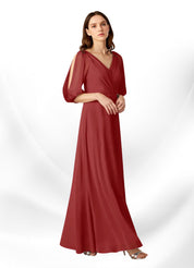 Augday Bronwyn A-Line V-Neck Ruched Chiffon Dress