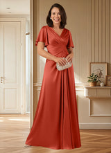 Augday Emmeline A-Line Pleated Stretch Satin Dress