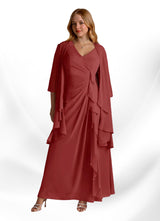 Augday Manuella A-Line V-Neck Pleated Chiffon Dress