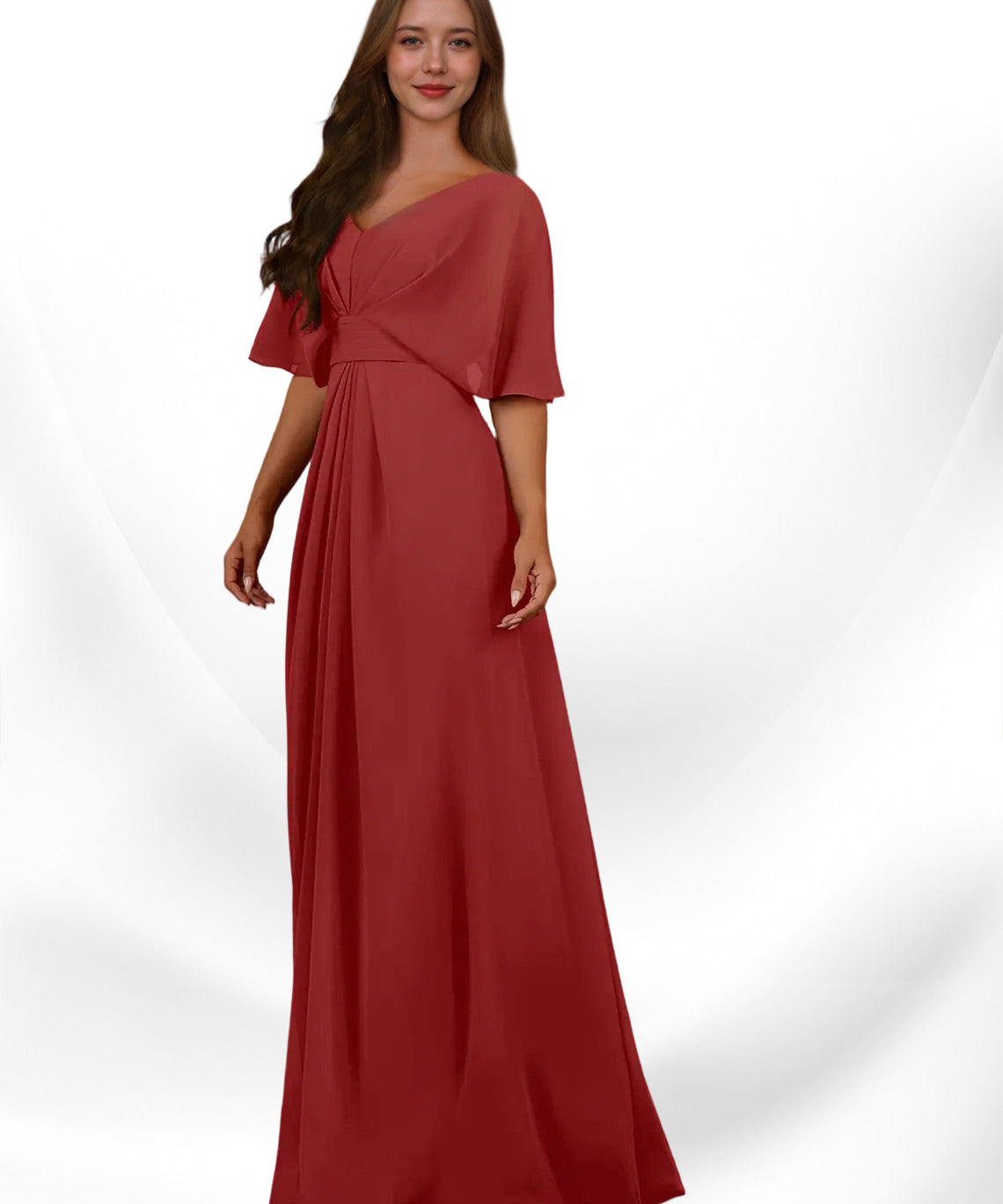 Augday Oksana A-Line V-Neck Pleated Chiffon Dress